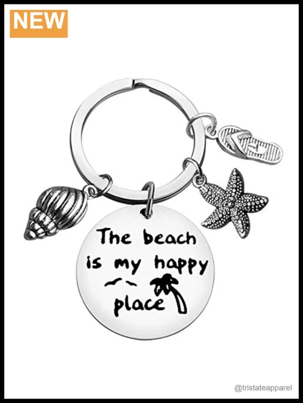 Beach Lover Keychain Stainless Steel Keyring Gift for Women Teens